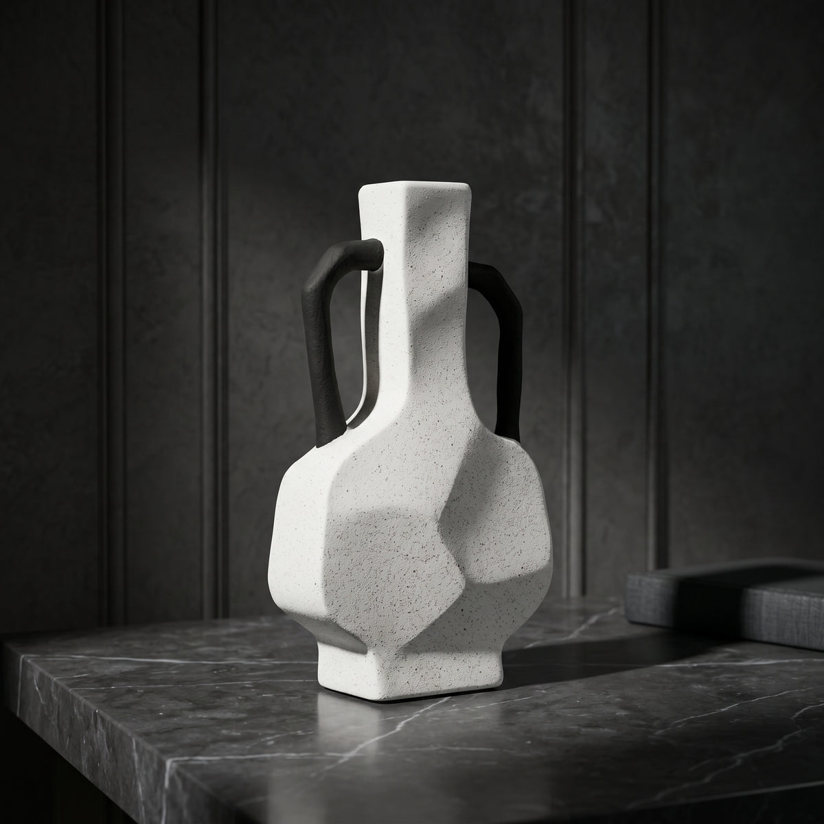 White Ceramic Flower Vase with Handles By Zodiya