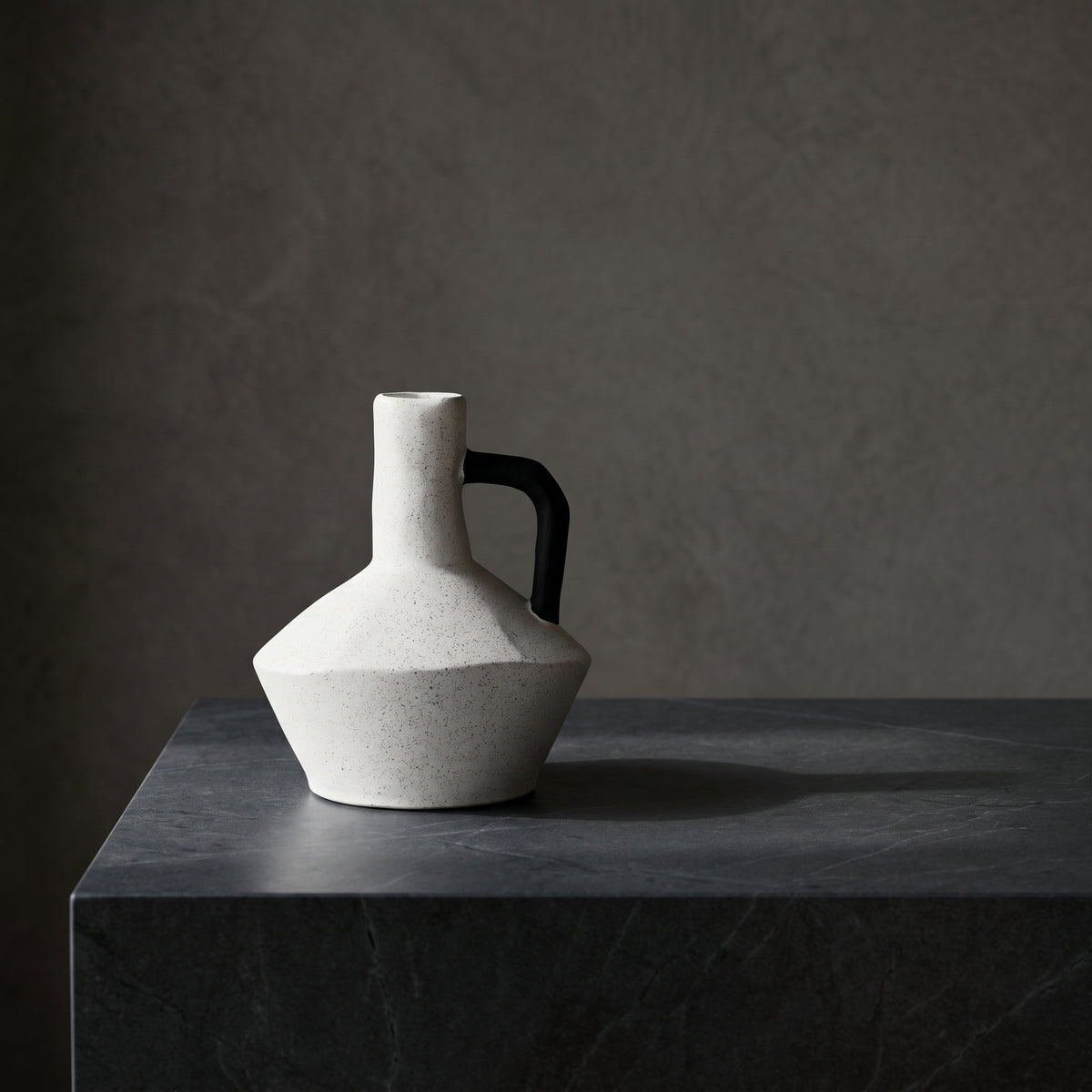 White Ceramic Pitcher Vase ( Black Handle) by Zodiya