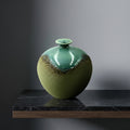 Green Ceramic Flower Vase (Small, Moon Jar) by Zodiya