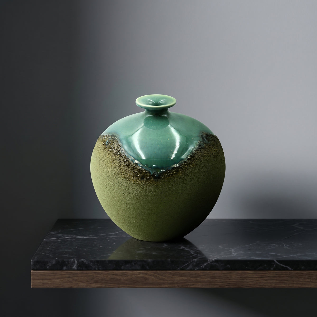 Green Ceramic Flower Vase (Small, Moon Jar) by Zodiya
