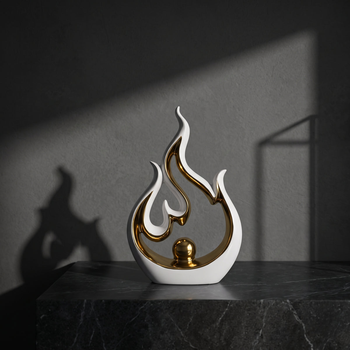 White and Gold Ceramic Flame Decor By Zodiya