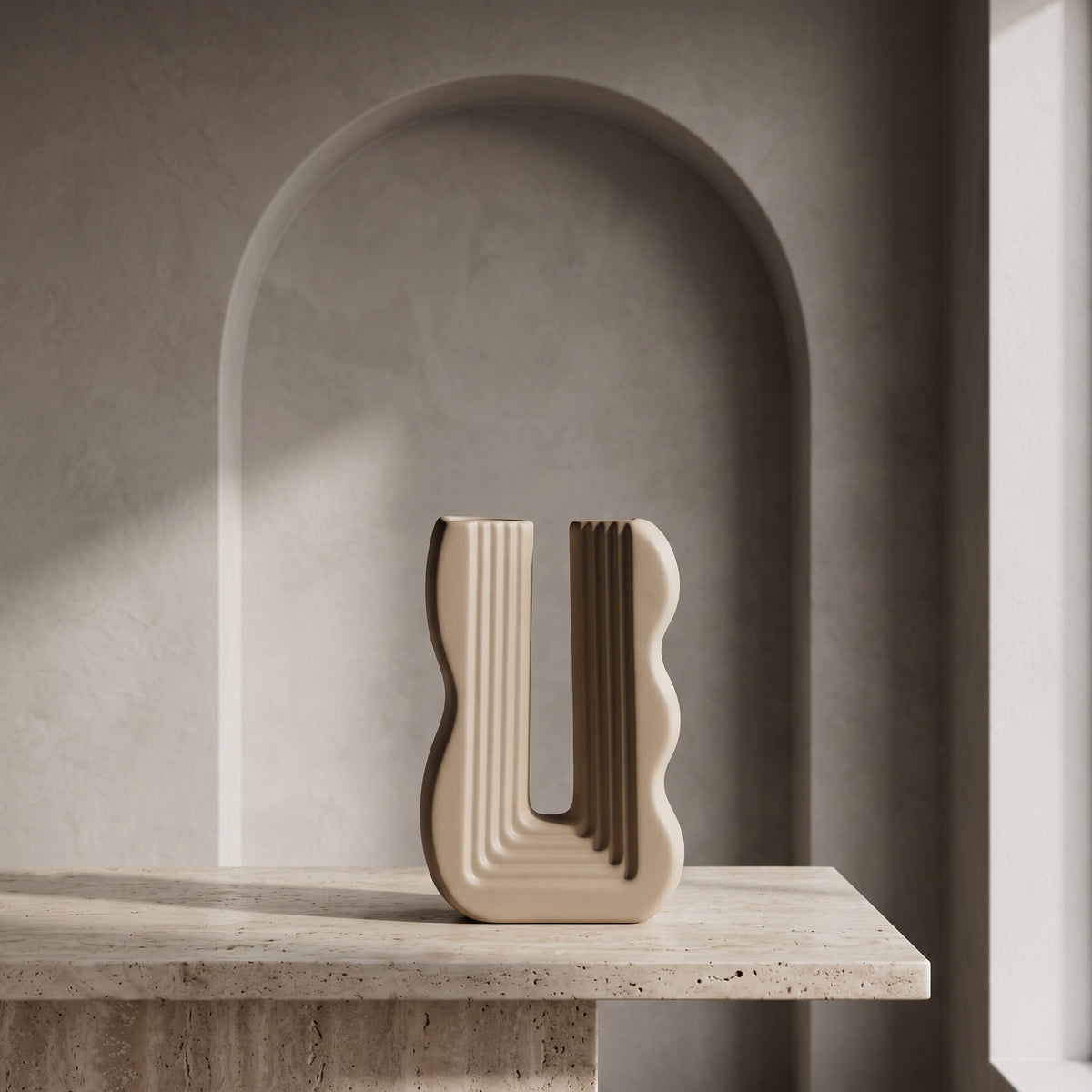 U-shape Wavy Ceramic Flower Vase By Zodiya