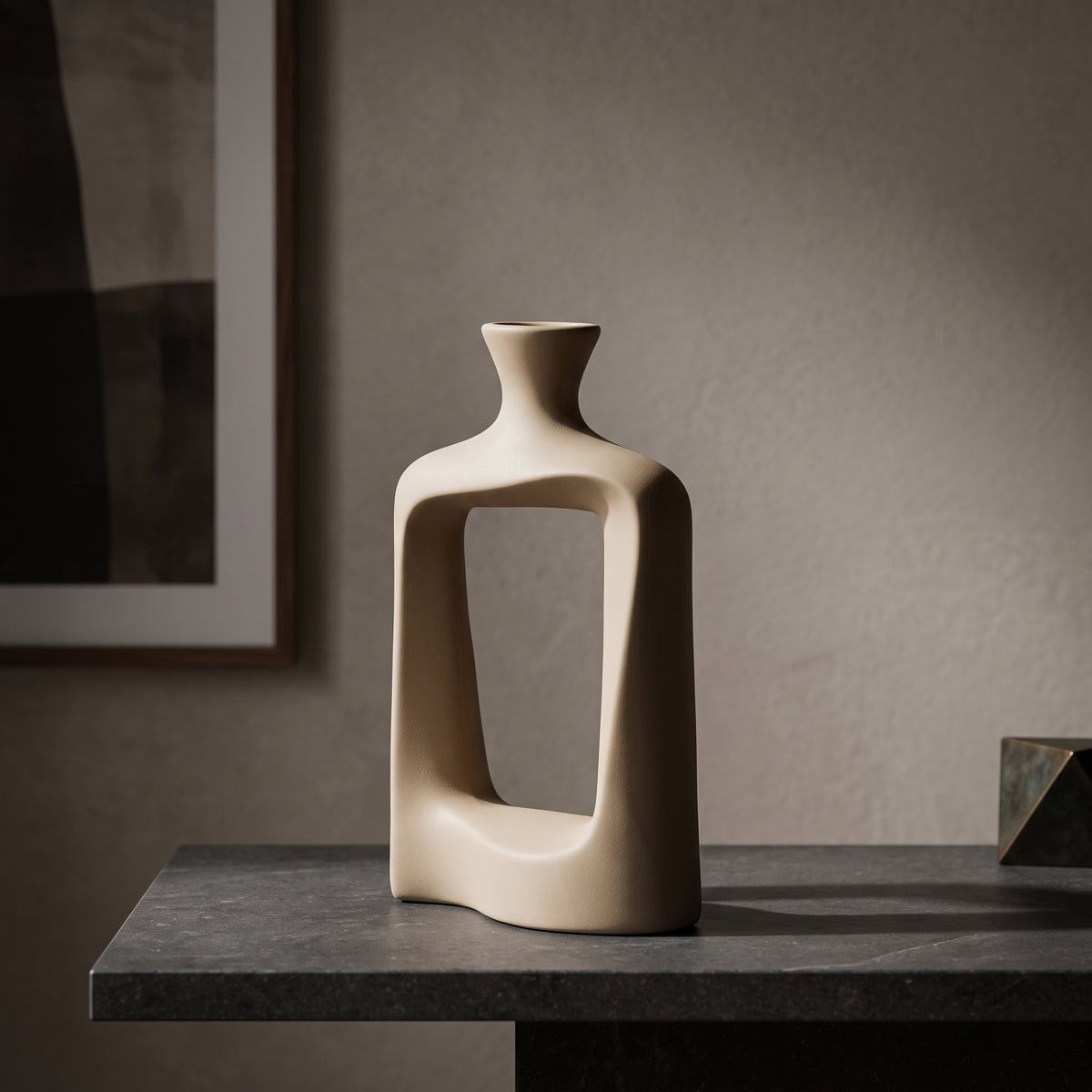 Beige Ceramic Sculpture Flower Vase By Zodiya