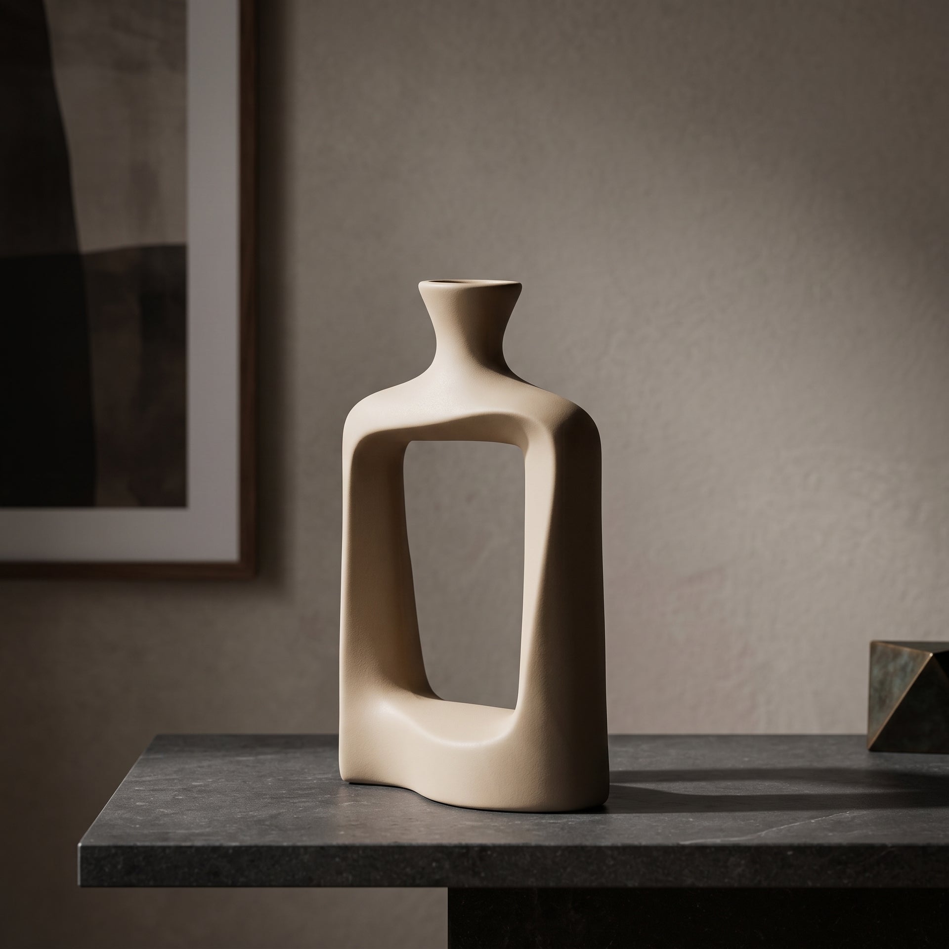 Beige Ceramic Sculpture Flower Vase By Zodiya