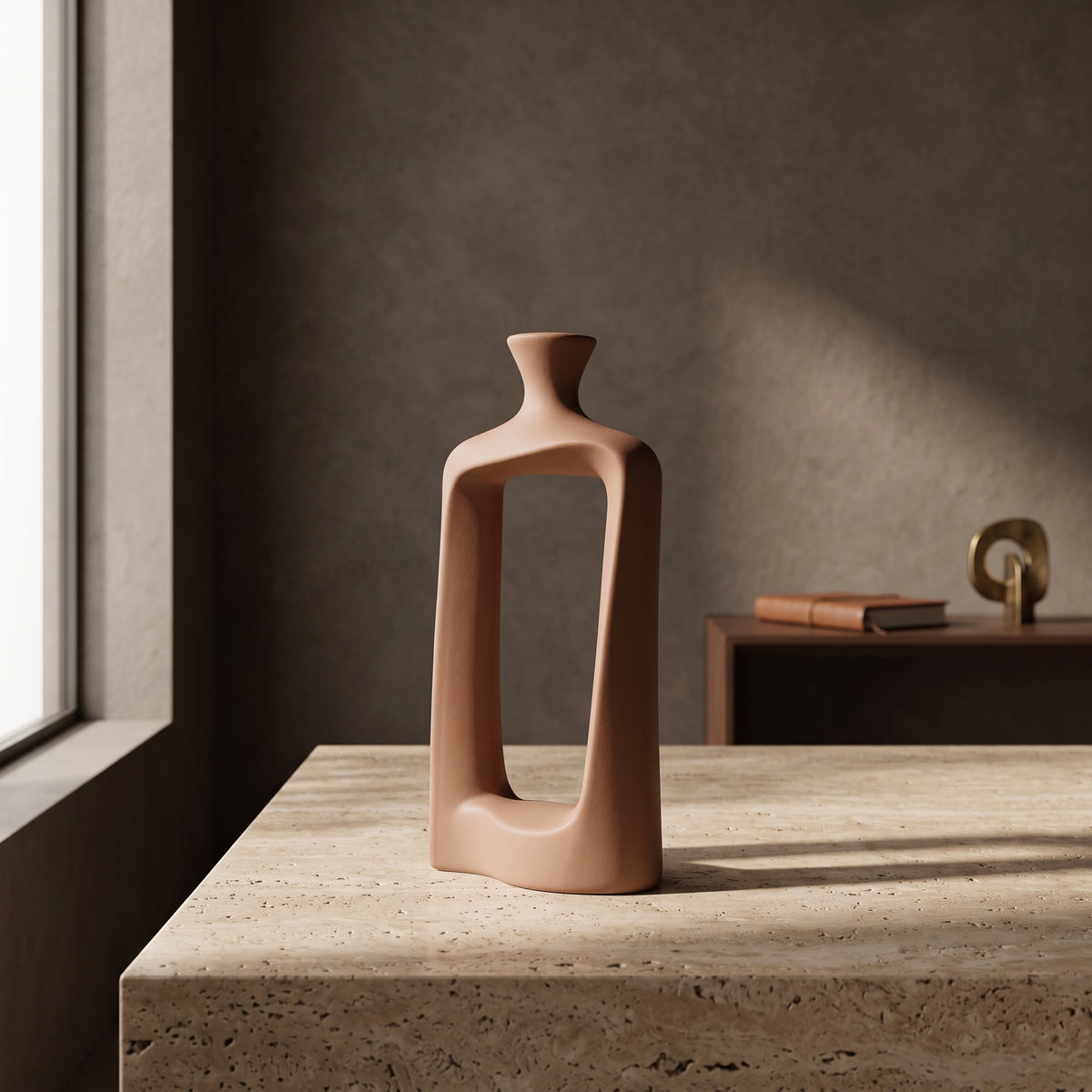 Terracotta Rectangle Sculpture Vase By Zodiya