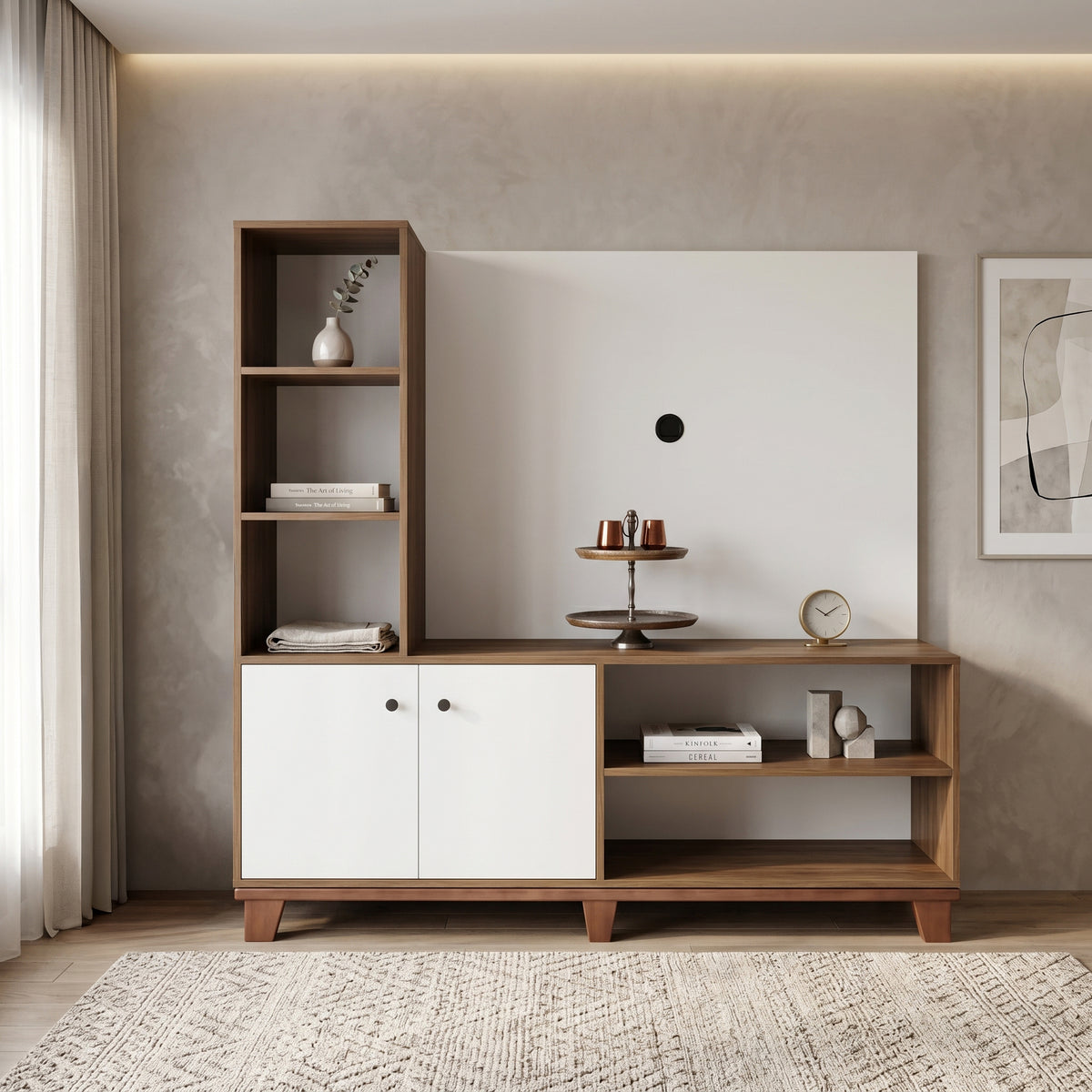 MELFI White Engineered Wood TV Unit with Storage Racks by Zodiya