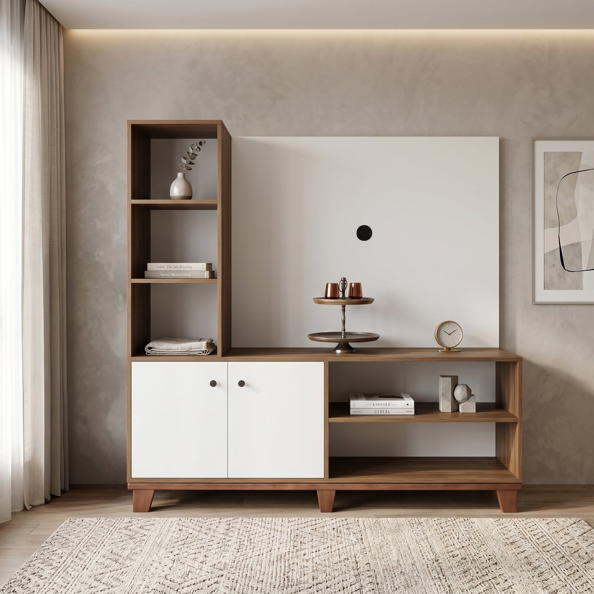 MELFI White Engineered Wood TV Unit with Storage Racks by Zodiya