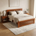 Teak Wood King Size Bed ( Carved Headboard) By Zodiya
