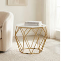 Hexagon Marble Side Table with Gold Metal Frame by Zodiya