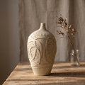 Beige Carved Ceramic Flower Vase By Zodiya