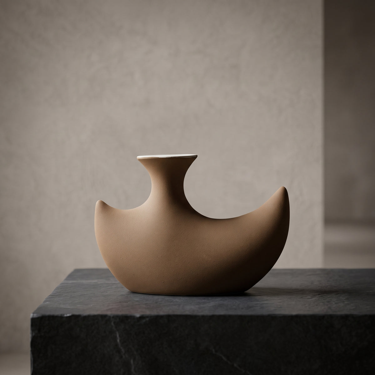 Brown Crescent Shape Ceramic Vase By Zodiya