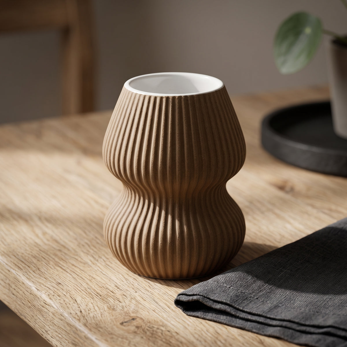 Brown Stripped Ceramic Vase By Zodiya