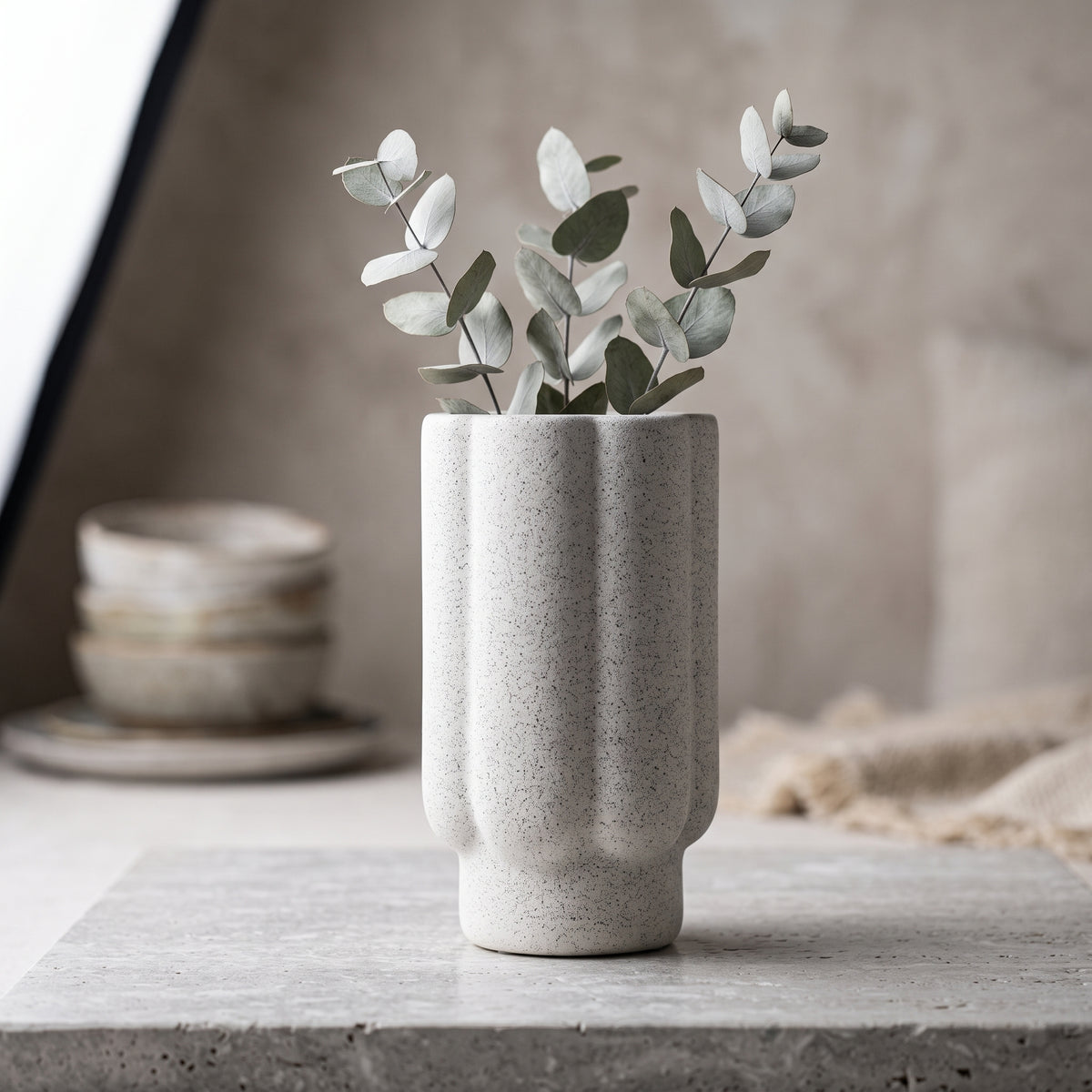 White Ceramic Stone Vase By Zodiya