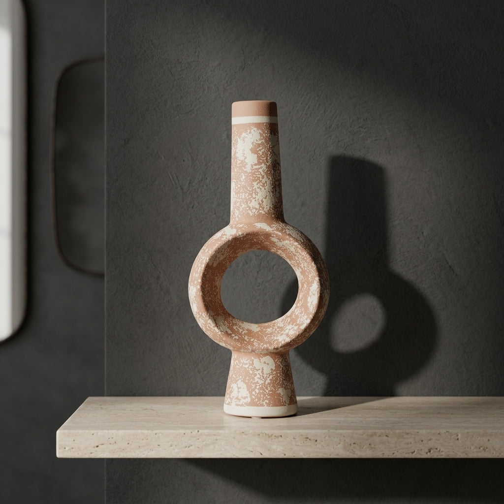 Terracotta and White Ring Ceramic Flower Vase By Zodiya