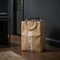 Brown Linen Laundry Bag with Ring Handles By Zodiya