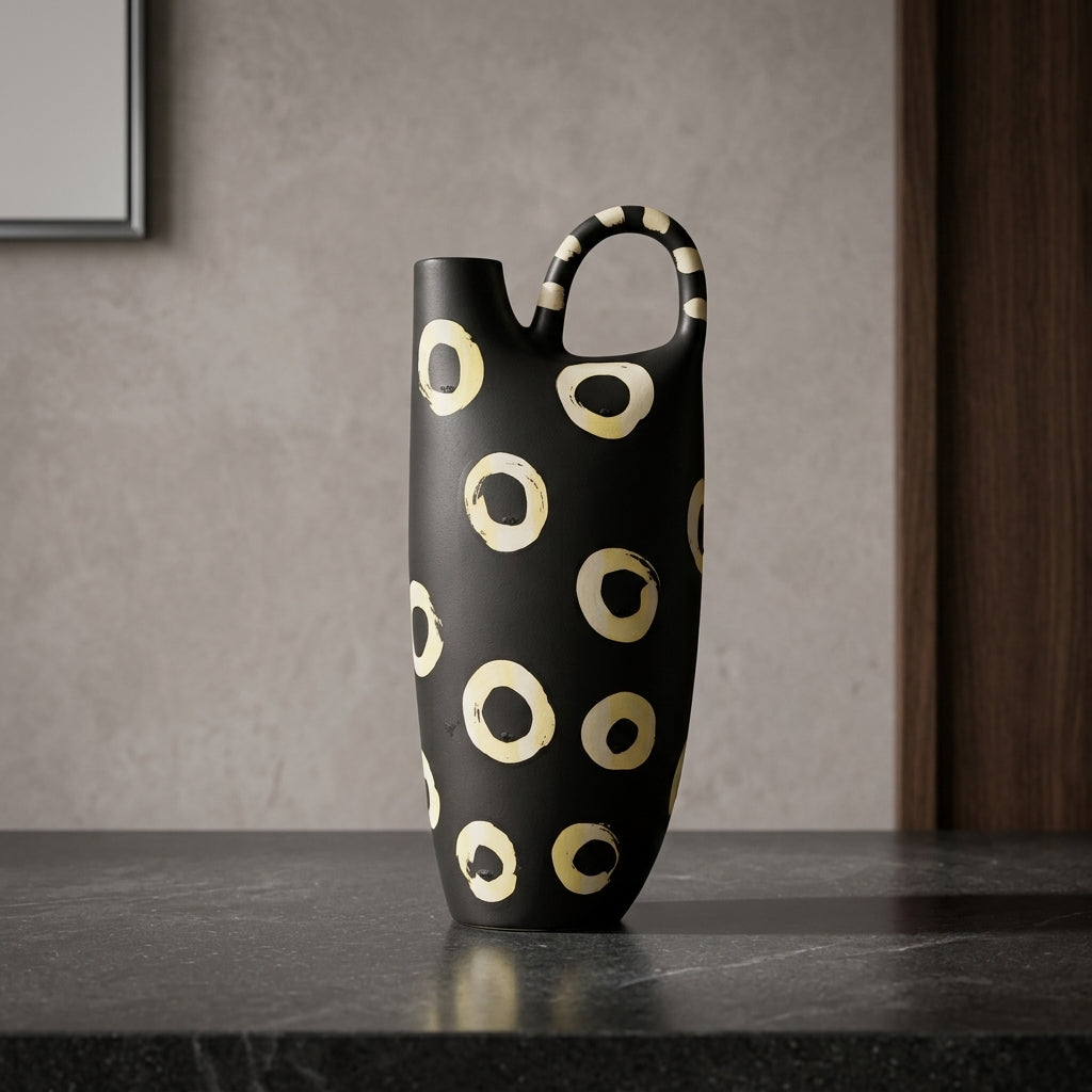 Black and White Dot Ceramic Flower Vase By Zodiya