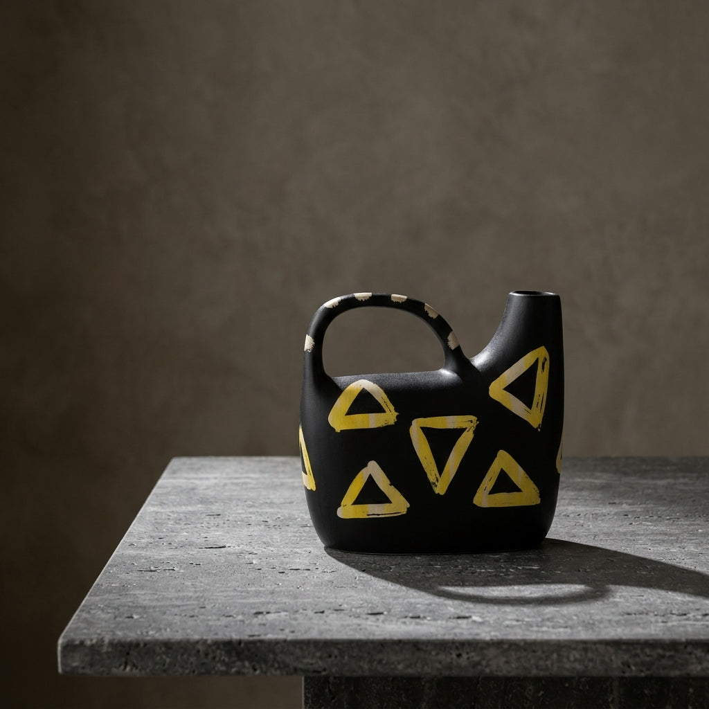 Black and Yellow Ceramic Flower Vase (small) By Zodiya
