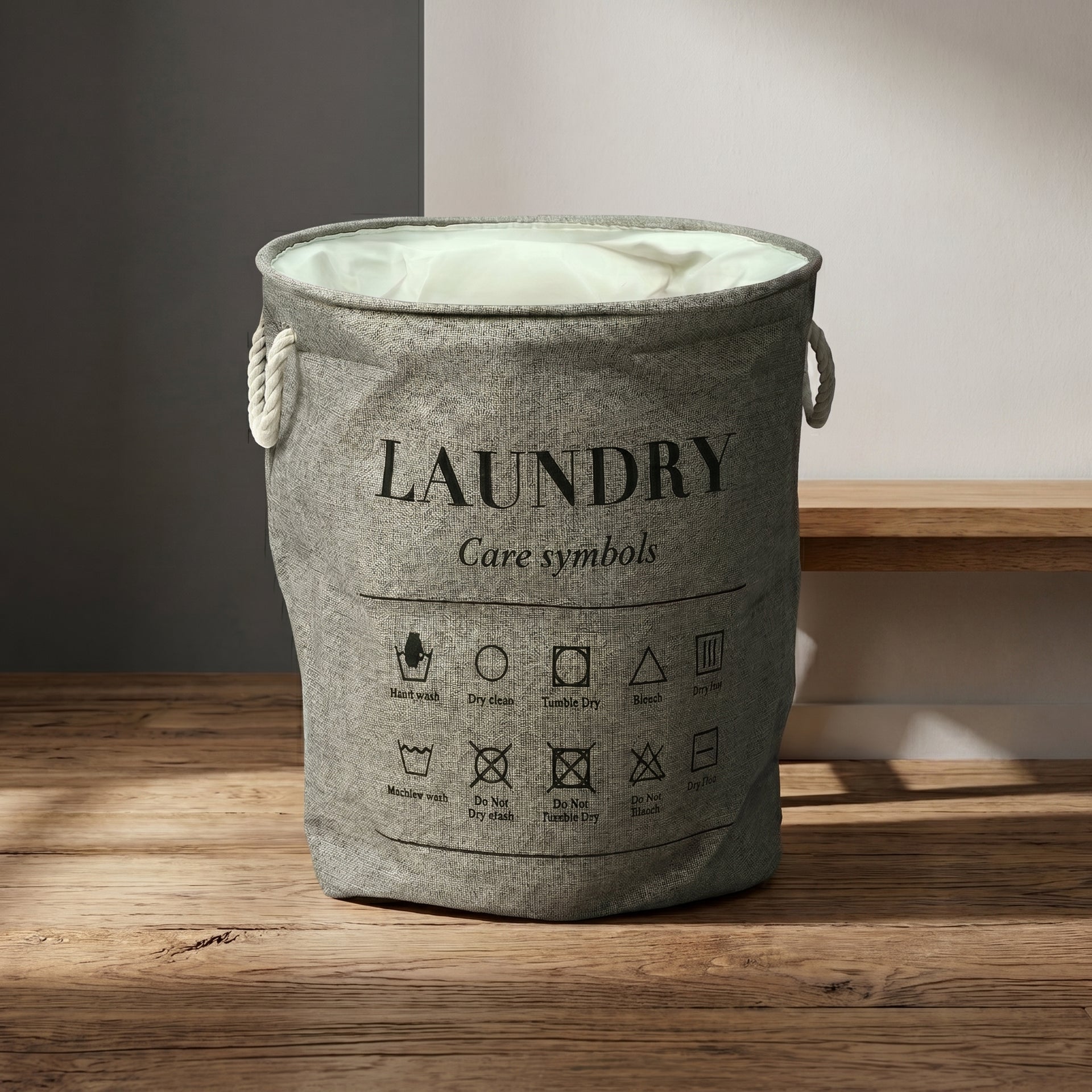 Grey Fabric Laundry Bag with Rope by Zodiya