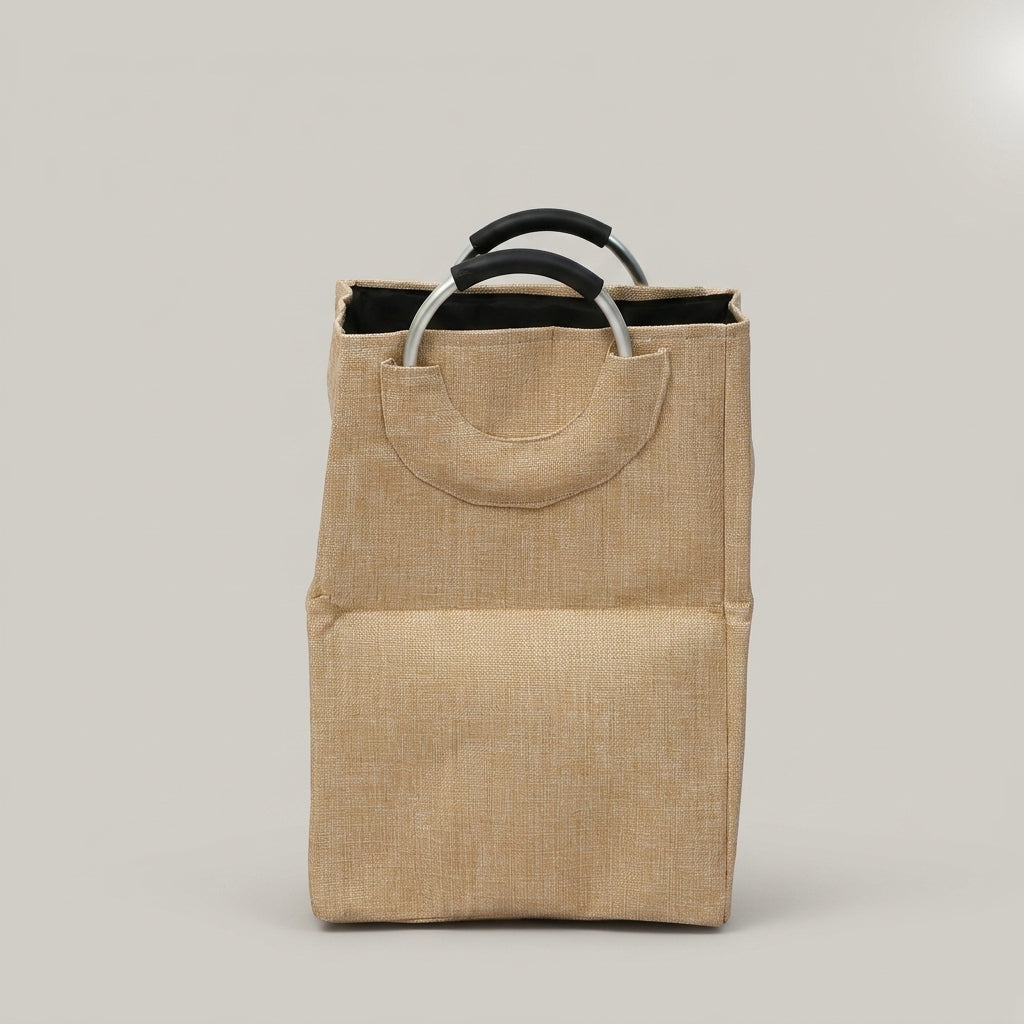 Brown Linen Laundry Bag with Ring Handles By Zodiya