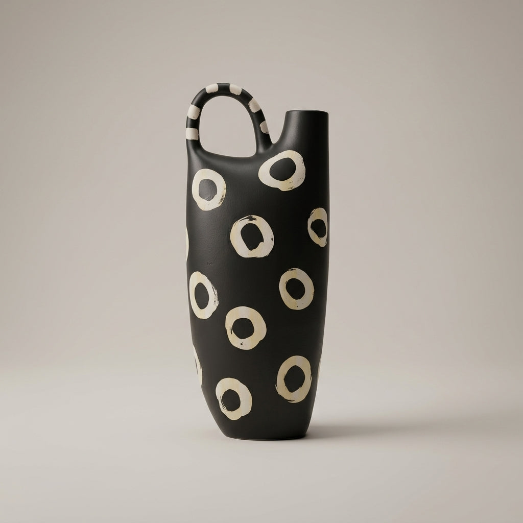 Black and White Dot Ceramic Flower Vase By Zodiya