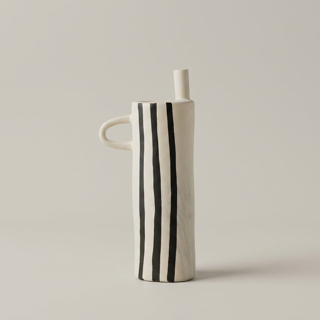 Yellow Striped Ceramic Flower Vase By Zodiya