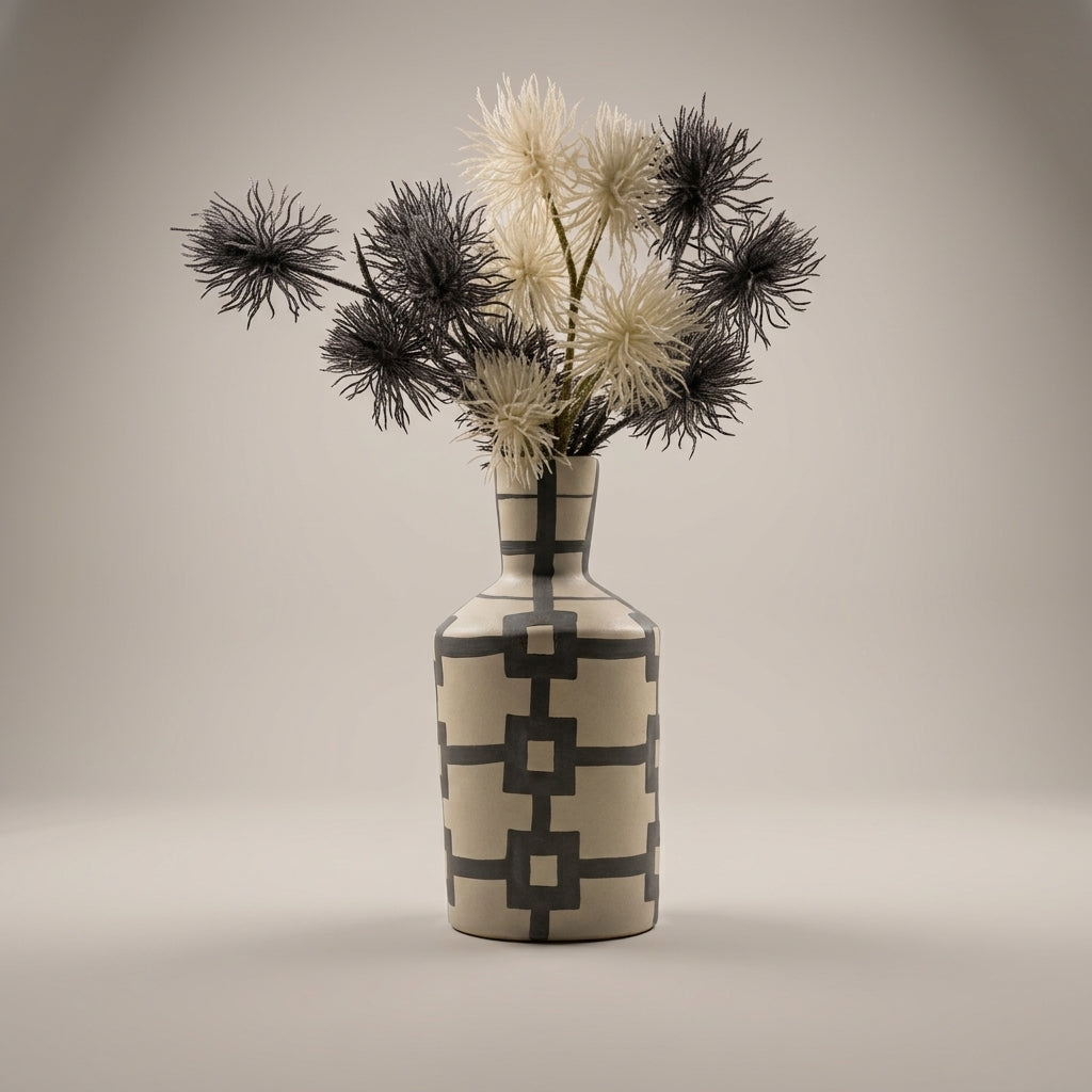 Cream and Grey Ceramic Flower Vase By Zodiya