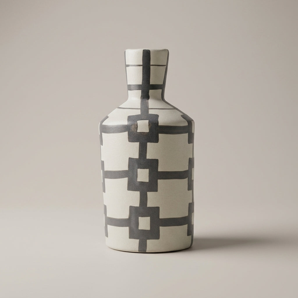 Cream and Grey Ceramic Flower Vase By Zodiya