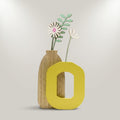 Yellow Wooden Floral Vase Wall Decor by Zodiya