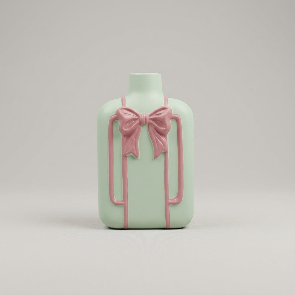 Small Ceramic Vase with Pink Ribbon Design by Zodiya