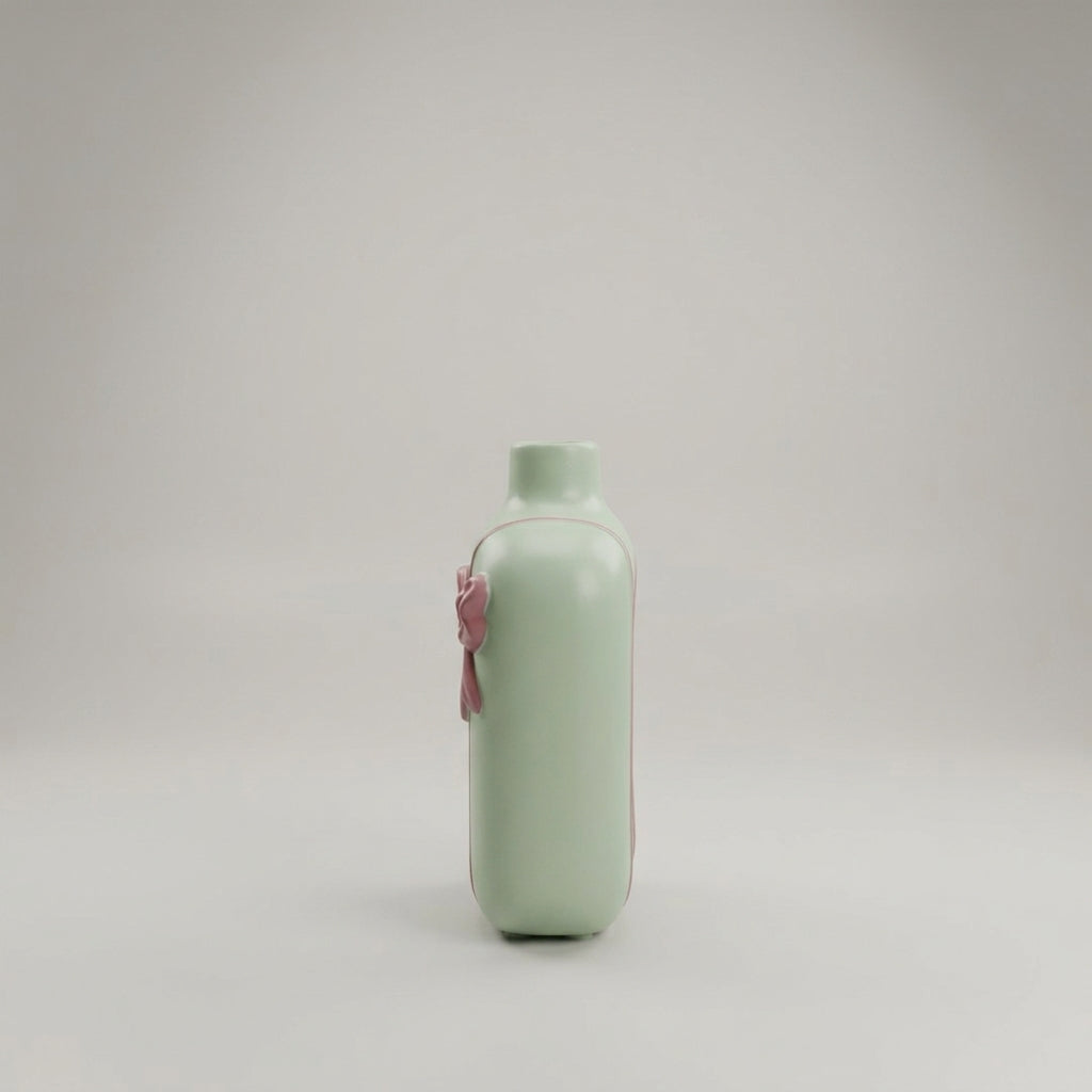 Large Ceramic Flower Vase with Pink Ribbon by Zodiya