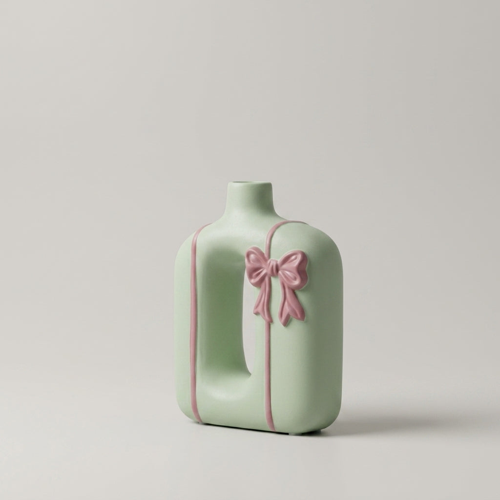 Ceramic Flower Vase with Pink Ribbon Design by Zodiya-3