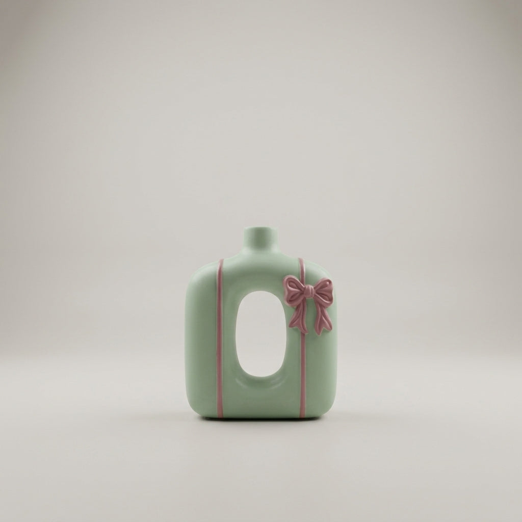 Ceramic Flower Vase with Pink Ribbon Design by Zodiya-4