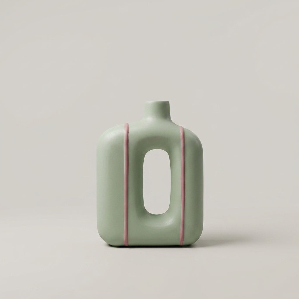 Large Ceramic Flower Vase with Pink Ribbon by Zodiya