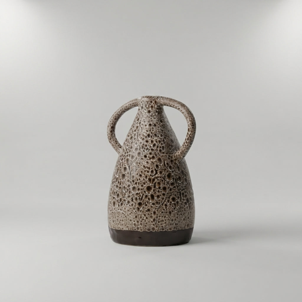 Glittery Brown Ceramic Flower Vase with Handle by Zodiya-7