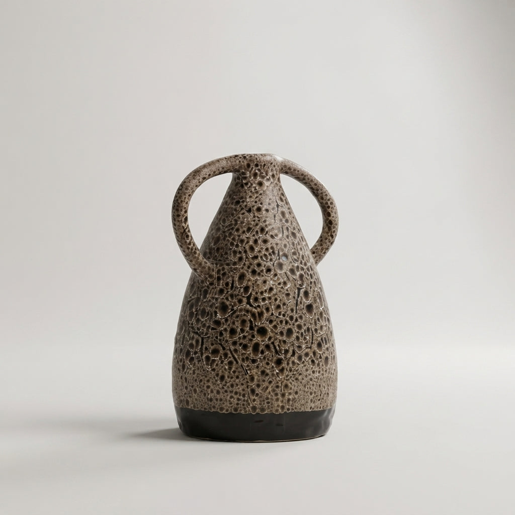 Glittery Brown Ceramic Flower Vase with Handle by Zodiya-6