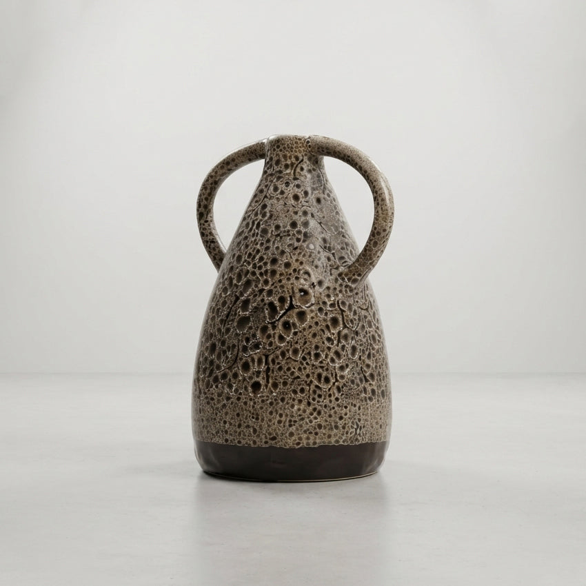 Glittery Brown Ceramic Flower Vase with Handle by Zodiya-8