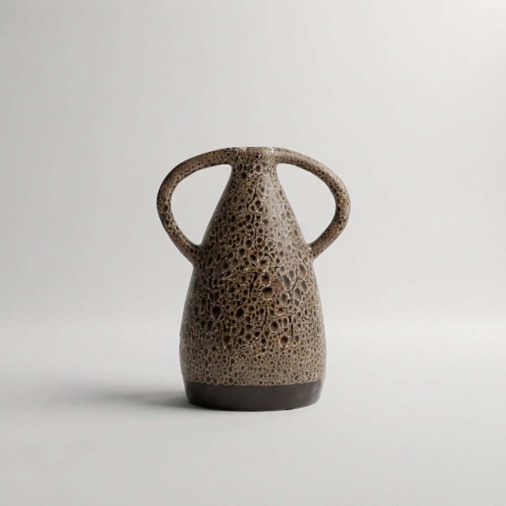 Glittery Brown Ceramic Flower Vase with Handle by Zodiya-3