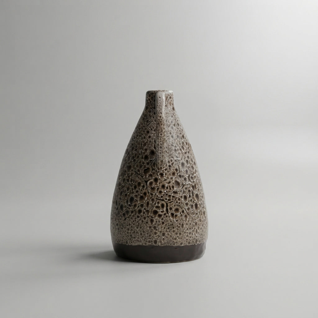 Glittery Brown Ceramic Flower Vase with Handle by Zodiya-4