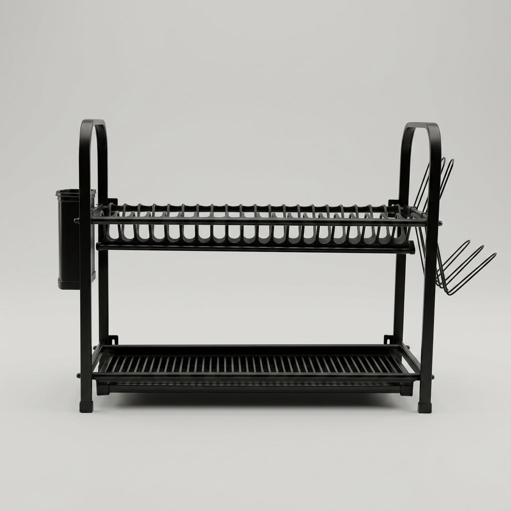 Black Metal 2 Tier Dish Drying Rack By Zodiya