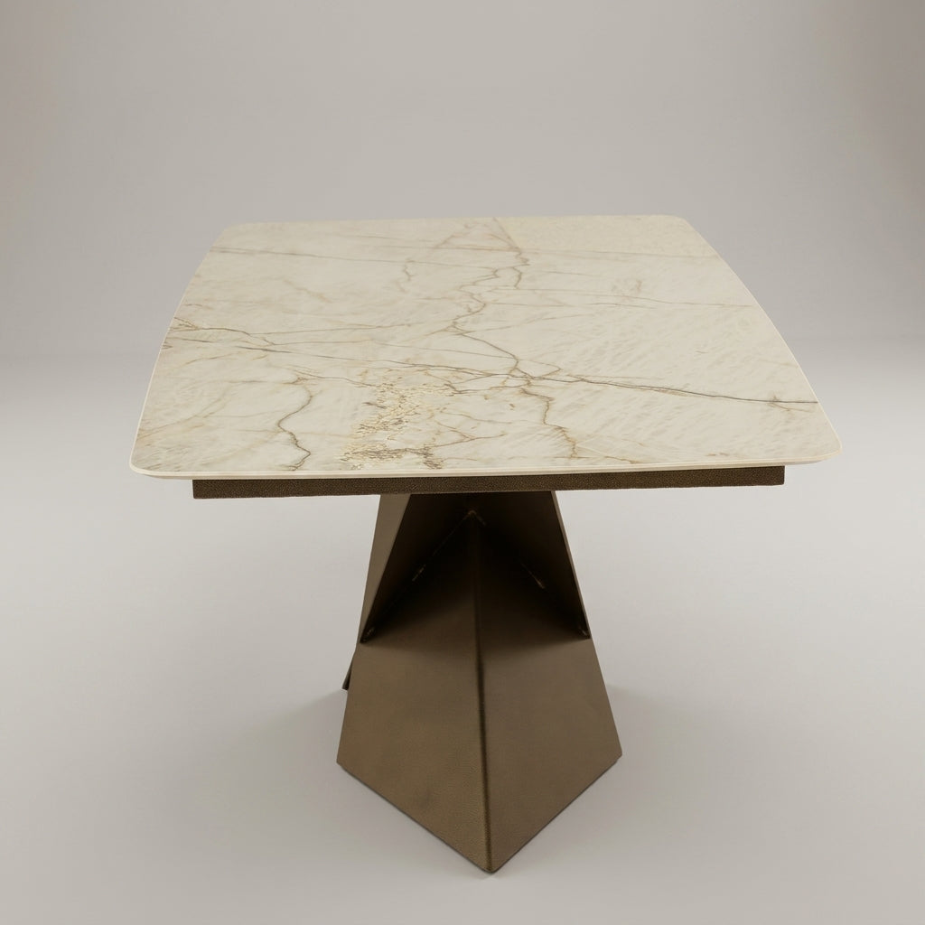 Square Cream Marble Dining Table with Bronze Base by Zodiya-4
