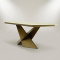 Square Cream Marble Dining Table with Bronze Base by Zodiya