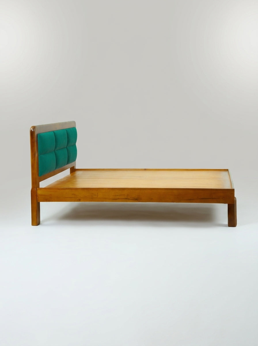 Timberlux Queen size Bed with Green Cushion Headboard By Zodiya