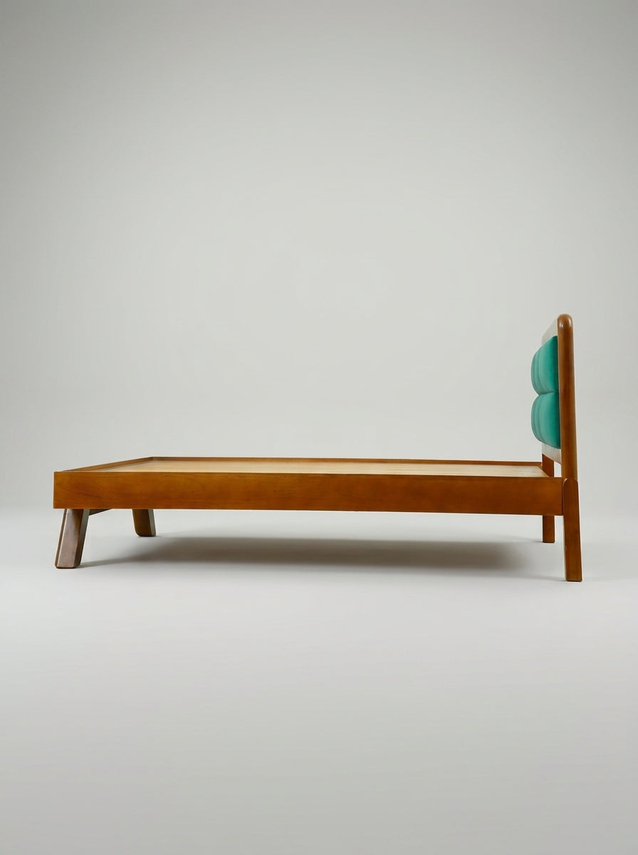 Timberlux Queen size Bed with Green Cushion Headboard By Zodiya