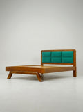 Timberlux Queen size Bed with Green Cushion Headboard By Zodiya