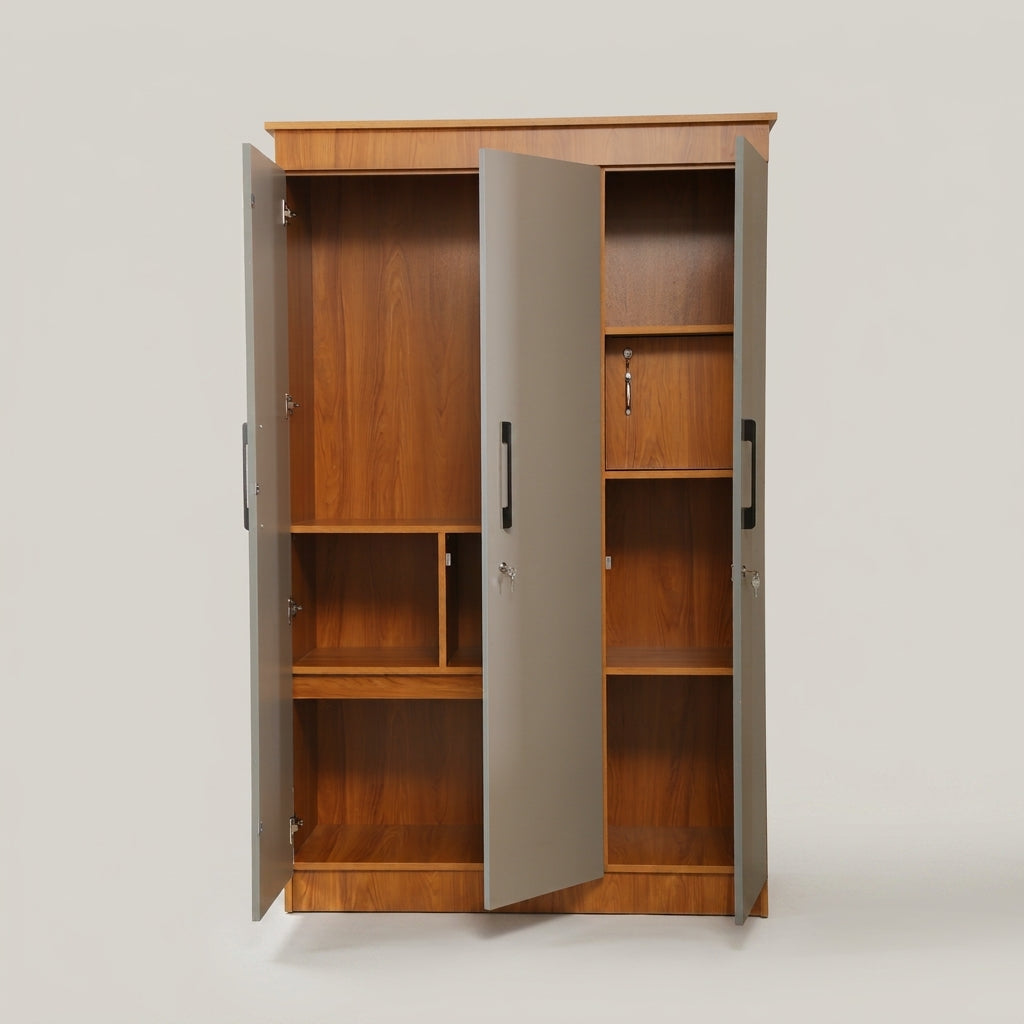 Regalia Grey Engineered Wood 3 Door Wardrobe By Zodiya