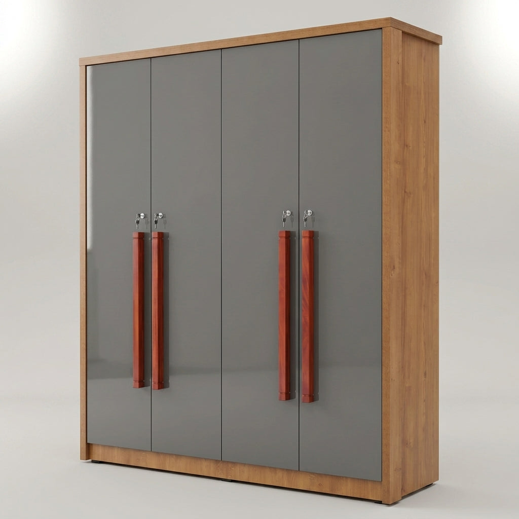 Enora Grey Wooden 4 Door Wardrobe By Zodiya
