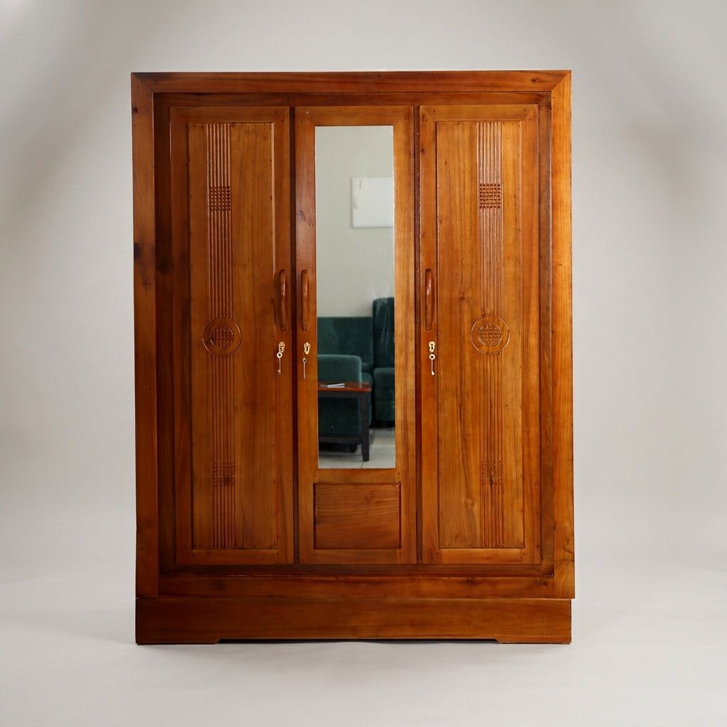 Wooden 3 Door Wardrobe with Mirror By Zodiya