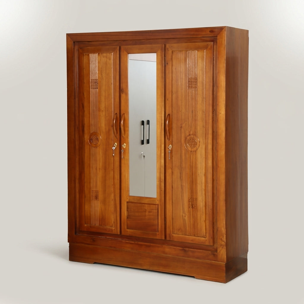 Wooden 3 Door Wardrobe with Mirror By Zodiya-5