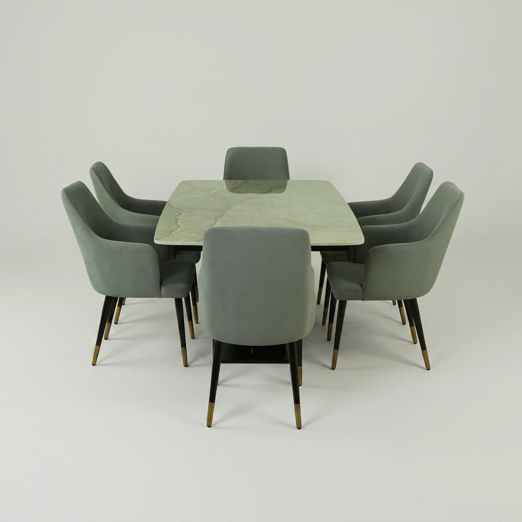 Rectangular Marble Dining Table with Black X-Base by Zodiya