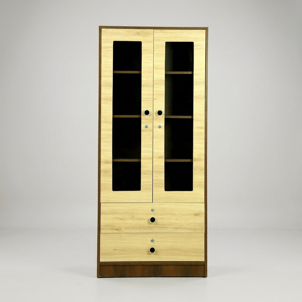Stilo Beige Glass Door Bookshelf with Drawer By Zodiya-4